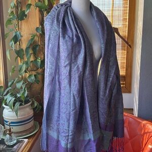 💙 Springtime 💜 Paisley Pashima Jacquard print Scarf with Fringe blue purple